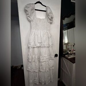 Loveshackfancy White Tiered Eyelet Maxi Dress